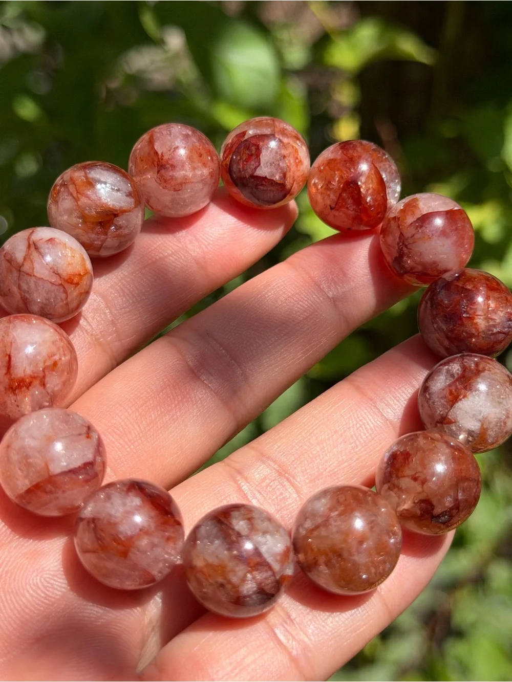 15mm Red Strawberry Quartz Beaded Stretch Bracelet 2062